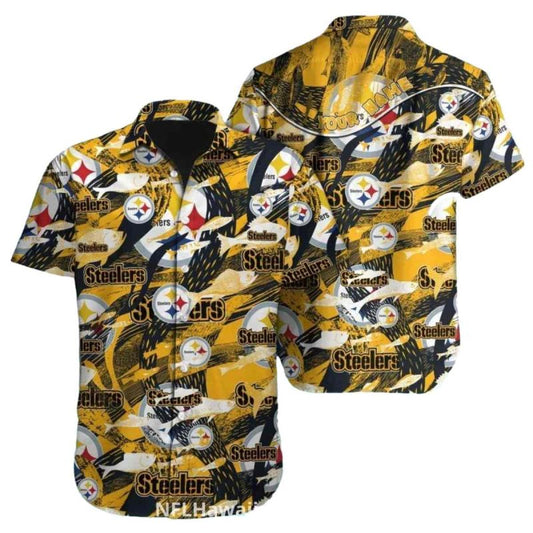 Pittsburgh Steelers Bold Logo Pattern Hawaiian Shirt - Moonbestprint
