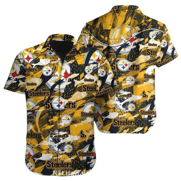 Pittsburgh Steelers Bold Logo Pattern Hawaiian Shirt - Moonbestprint