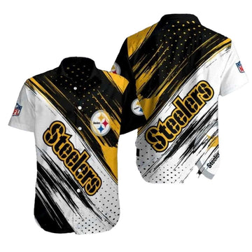 Pittsburgh Steelers Bold Stripe Showdown Black White And Yellow Hawaiian Shirt - Moonbestprint