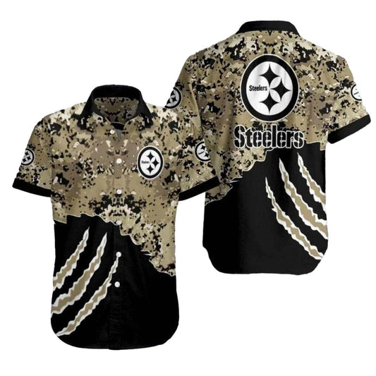 Pittsburgh Steelers Camouflage Blitz Military Inspired Hawaiian Shirt - Moonbestprint