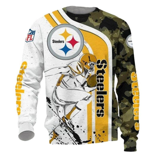 Pittsburgh Steelers Cartoon Player White Golden Camo AOP Sweatshirt - Moonbestprint