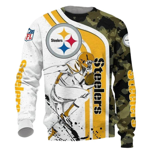 Pittsburgh Steelers Cartoon Player White Golden Camo AOP Sweatshirt - Moonbestprint