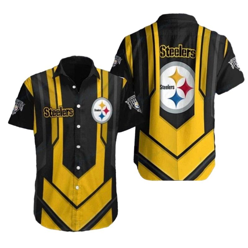 Pittsburgh Steelers Championship Legacy Striped Black And Gold Hawaiian Shirt - Moonbestprint