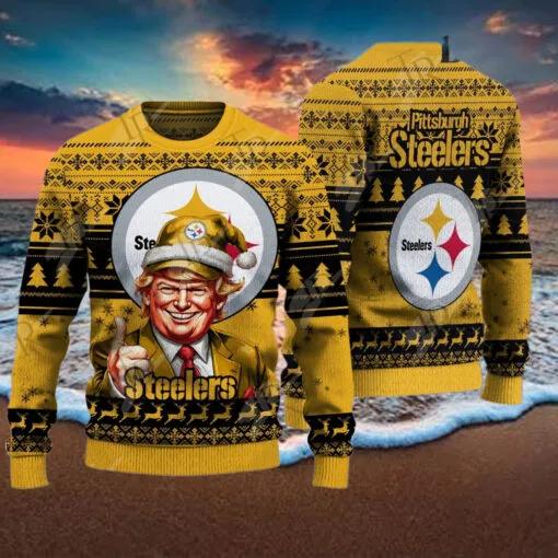 Pittsburgh Steelers Christmas Donald Trump Ugly Christmas Sweater, NFL Chritsmas Sweater Moonbestprint