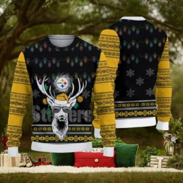 Pittsburgh Steelers Christmas Reindeer Knitted Ugly Christmas Sweater, NFL Chritsmas Sweater Moonbestprint