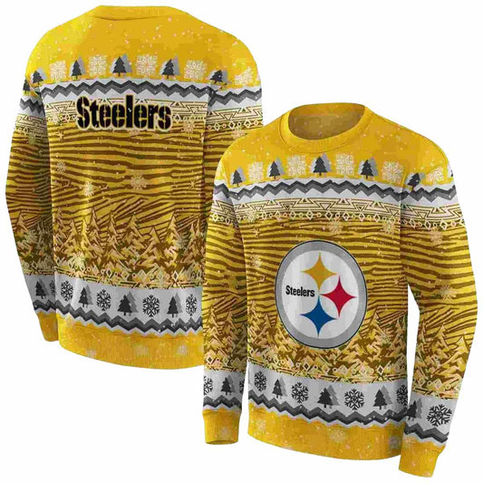 Pittsburgh Steelers Christmas Trees Gold AOP Sweatshirt - Moonbestprint