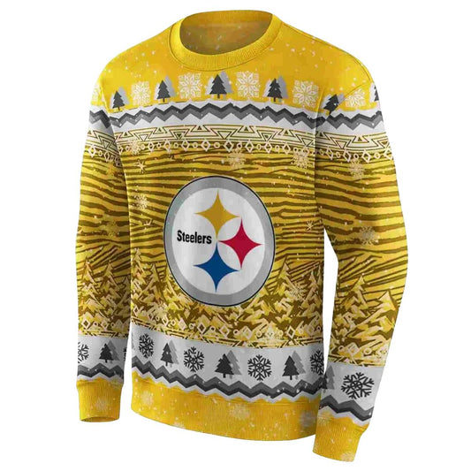 Pittsburgh Steelers Christmas Trees Gold AOP Sweatshirt - Moonbestprint