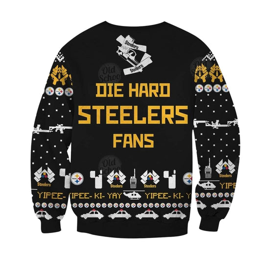 Pittsburgh Steelers Christmas Ugly Sweater Die Hard Fan Now I Have A Machine Gun Ho Ho Ho AOP Sweatshirt - Moonbestprint