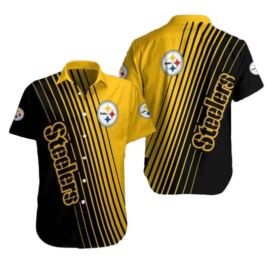 Pittsburgh Steelers Classic Striped Black And Yellow Hawaiian Shirt - Moonbestprint