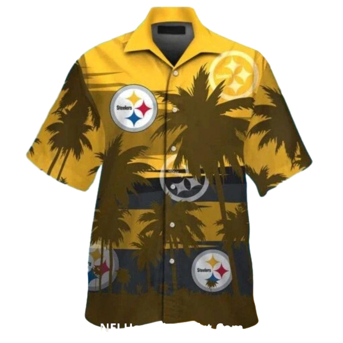 Pittsburgh Steelers Coconut Tree Gold With Shadowed Palms Hawaiian Shirt - Moonbestprint