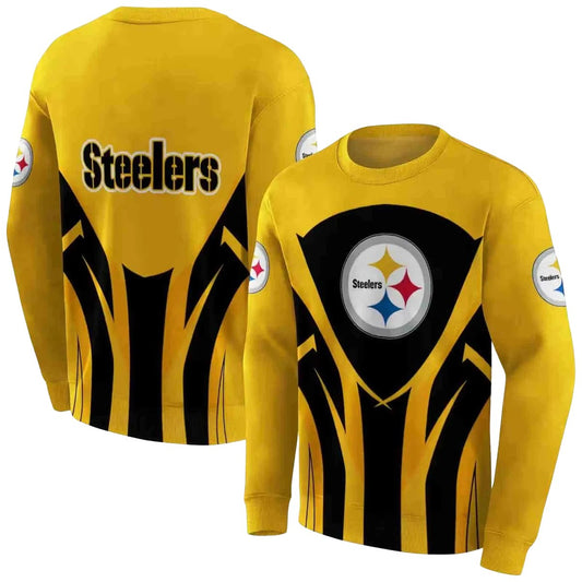 Pittsburgh Steelers Concentric Lines Gold Black AOP Sweatshirt - Moonbestprint