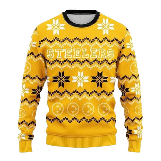 Pittsburgh Steelers Cute Snowflakes Graphic Ugly Sweater Yellow Pattern AOP Sweatshirt - Moonbestprint