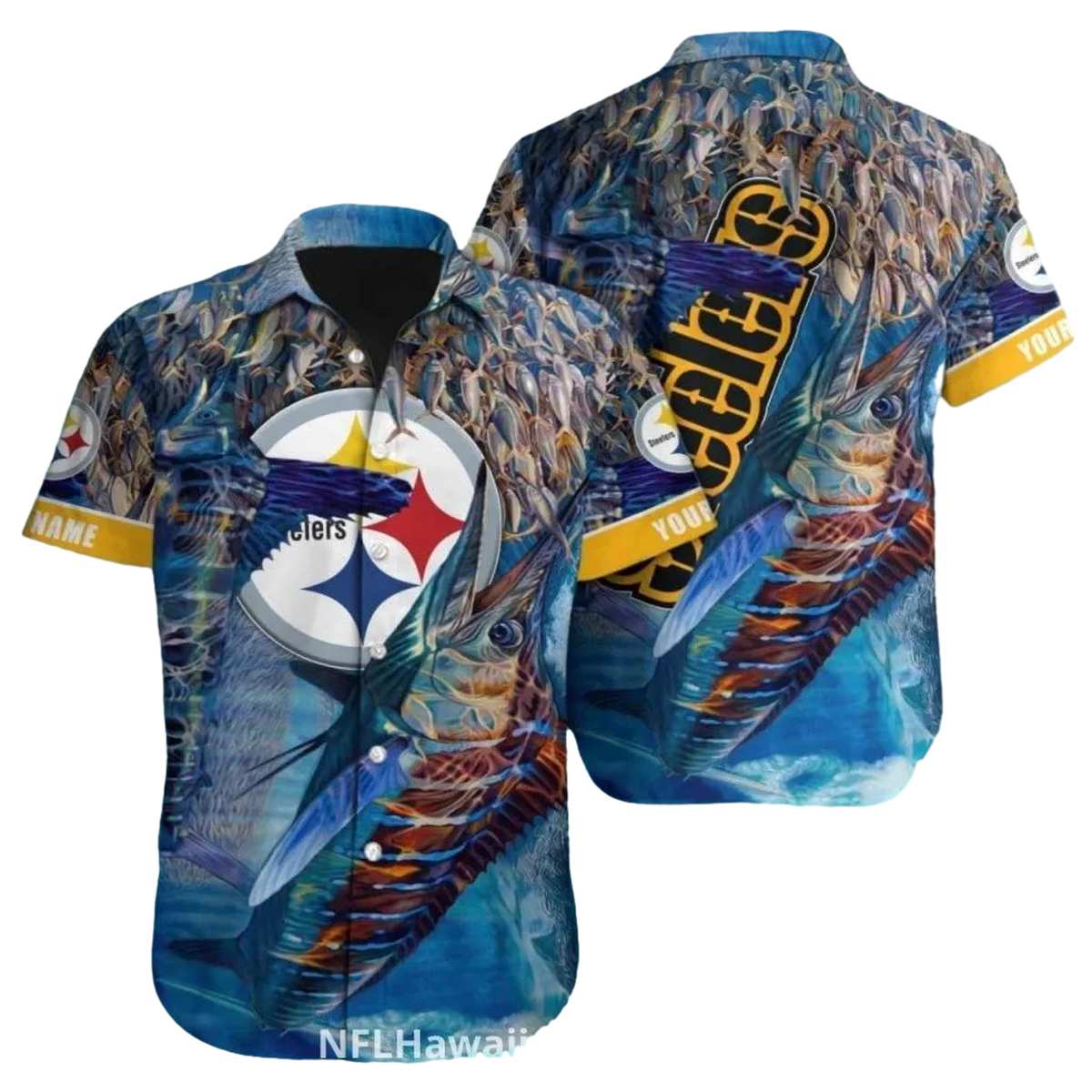 Pittsburgh Steelers Deep Sea Marlin Fishing Pattern Hawaiian Shirt - Moonbestprint