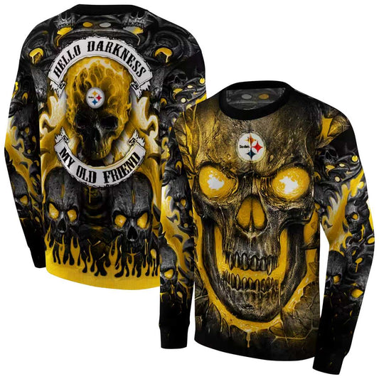 Pittsburgh Steelers Demonic Skull Gold Black AOP Sweatshirt - Moonbestprint