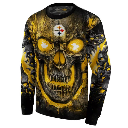 Pittsburgh Steelers Demonic Skull Gold Black AOP Sweatshirt - Moonbestprint