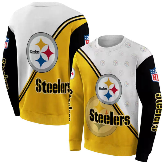Pittsburgh Steelers Diagonal Stripe Gold White AOP Sweatshirt - Moonbestprint