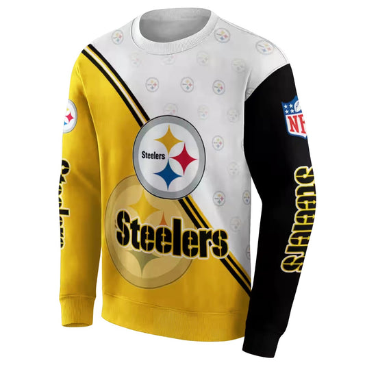 Pittsburgh Steelers Diagonal Stripe Gold White AOP Sweatshirt - Moonbestprint