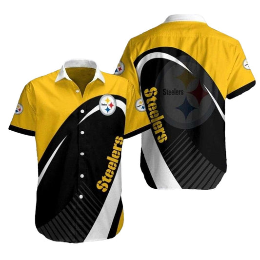 Pittsburgh Steelers Dynamic Black Gold Diagonal Stripe Hawaiian Shirt - Moonbestprint