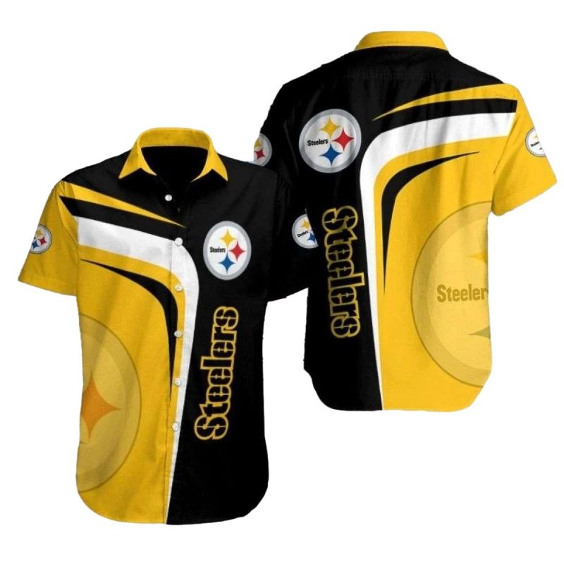 Pittsburgh Steelers Dynamic Duo Tone Black White And Yellow Hawaiian Shirt - Moonbestprint