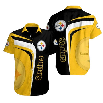 Pittsburgh Steelers Dynamic Duo Tone Black White And Yellow Hawaiian Shirt - Moonbestprint