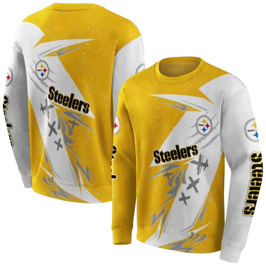 Pittsburgh Steelers Dynamic Slash Gold White AOP Sweatshirt - Moonbestprint