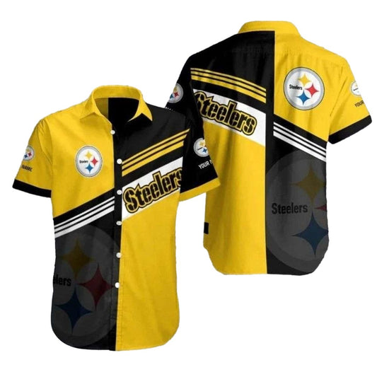 Pittsburgh Steelers Finest Stripes And Shadows Black And Yellow Hawaiian Shirt - Moonbestprint