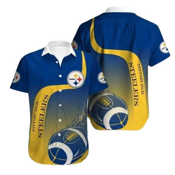 Pittsburgh Steelers Flame Ball Blue And Gold Style Hawaiian Shirt - Moonbestprint