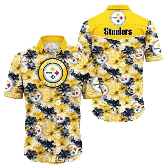 Pittsburgh Steelers Floral Black And Yellow Hawaiian Shirt - Moonbestprint
