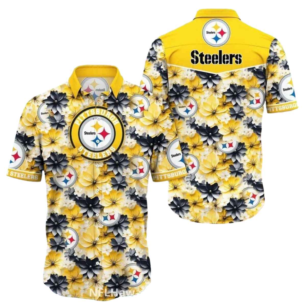 Pittsburgh Steelers Floral Black And Yellow Hawaiian Shirt - Moonbestprint