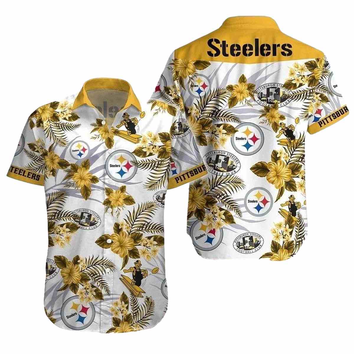 Pittsburgh Steelers Floral Emblem Hawaiian Shirt - Moonbestprint