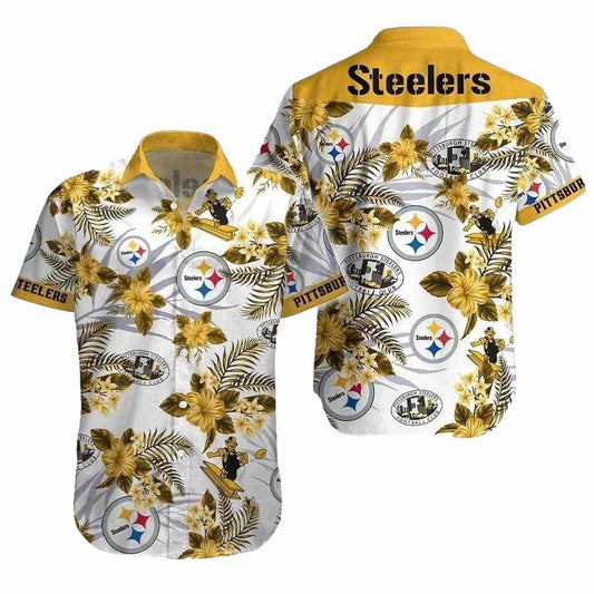 Pittsburgh Steelers Floral Emblem Hawaiian Shirt - Moonbestprint