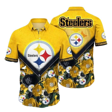 Pittsburgh Steelers Floral Steel Blackout Hawaiian Shirt - Moonbestprint