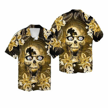 Pittsburgh Steelers Flower Skull Hawaiian Shirt - Moonbestprint