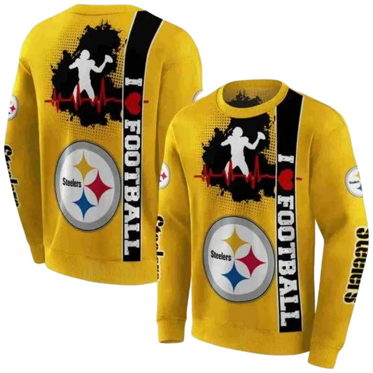 Pittsburgh Steelers Football Heartbeat Gold AOP Sweatshirt - Moonbestprint