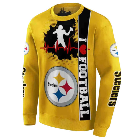 Pittsburgh Steelers Football Heartbeat Gold AOP Sweatshirt - Moonbestprint