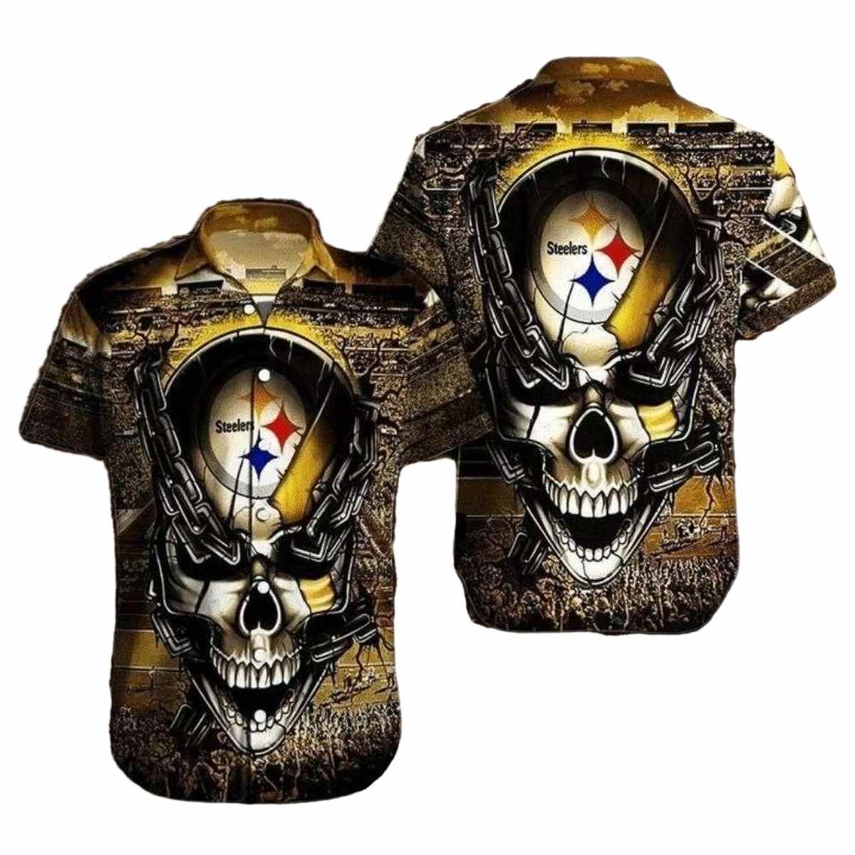 Pittsburgh Steelers Fortress Skull Hawaiian Shirt - Moonbestprint