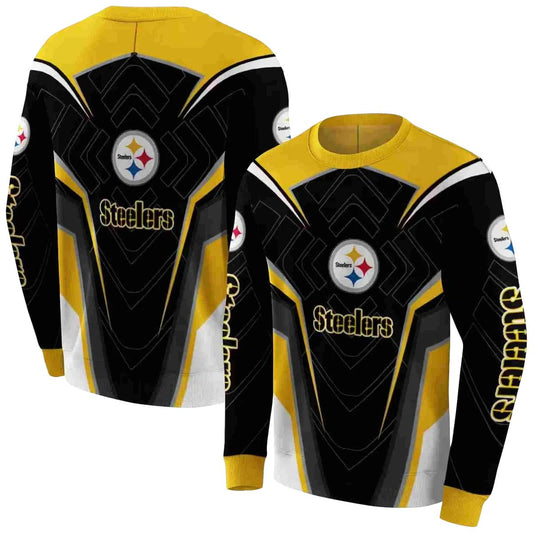 Pittsburgh Steelers Futuristic Pattern Gold Black AOP Sweatshirt - Moonbestprint