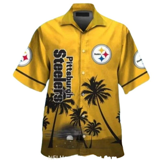 Pittsburgh Steelers Gold And Black Palm Coconut Tree Sunset Hawaiian Shirt - Moonbestprint