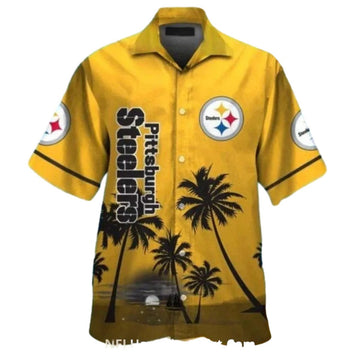 Pittsburgh Steelers Gold And Black Palm Coconut Tree Sunset Hawaiian Shirt - Moonbestprint