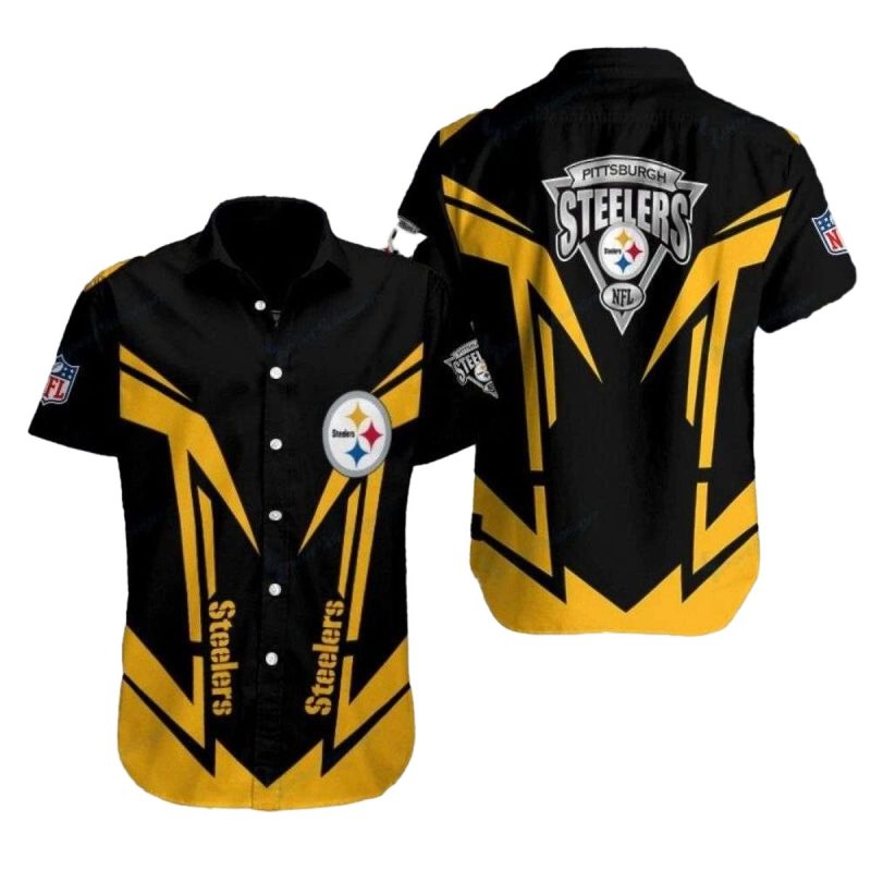 Pittsburgh Steelers Golden Edge Sharp Angles Black And Yellow Hawaiian Shirt - Moonbestprint