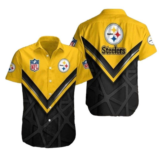 Pittsburgh Steelers Golden Grid Bold Lines Hawaiian Shirt - Moonbestprint