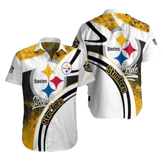 Pittsburgh Steelers Golden Horizon Retro White Hawaiian Shirt - Moonbestprint