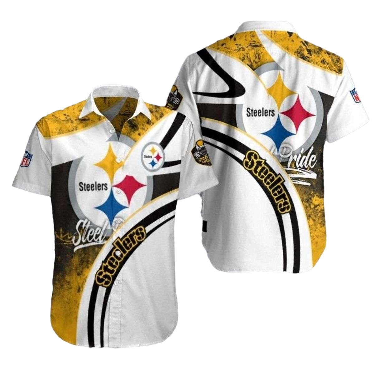 Pittsburgh Steelers Golden Horizon Retro White Hawaiian Shirt - Moonbestprint