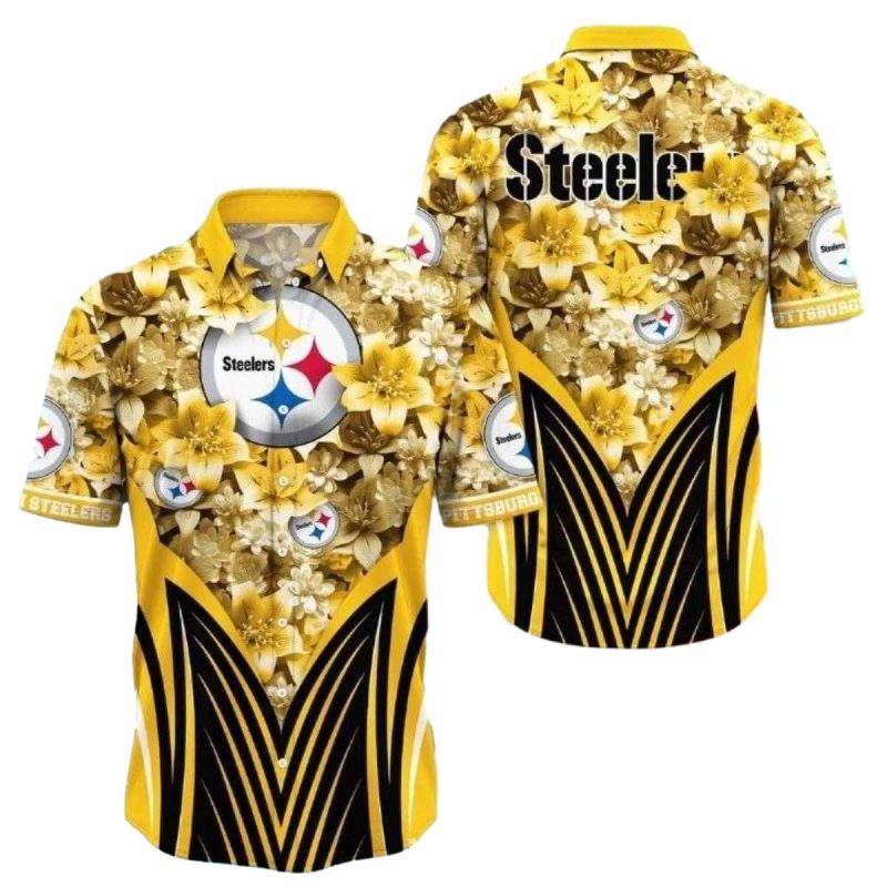 Pittsburgh Steelers Golden Petals And Bold Stripes Hawaiian Shirt - Moonbestprint