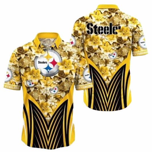 Pittsburgh Steelers Golden Petals And Bold Stripes Hawaiian Shirt - Moonbestprint