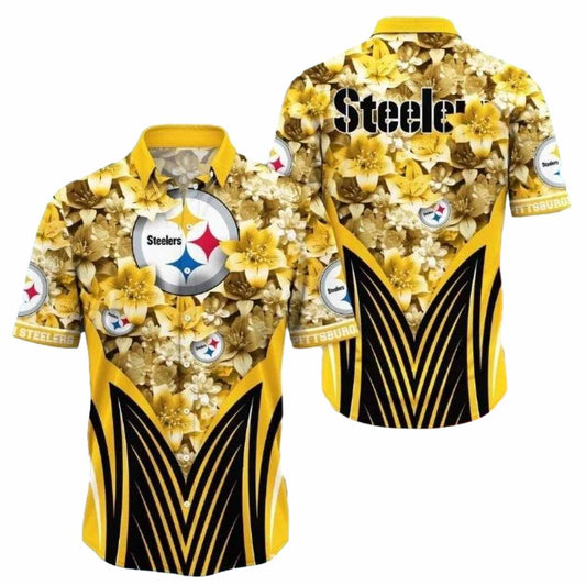 Pittsburgh Steelers Golden Petals And Bold Stripes Hawaiian Shirt - Moonbestprint