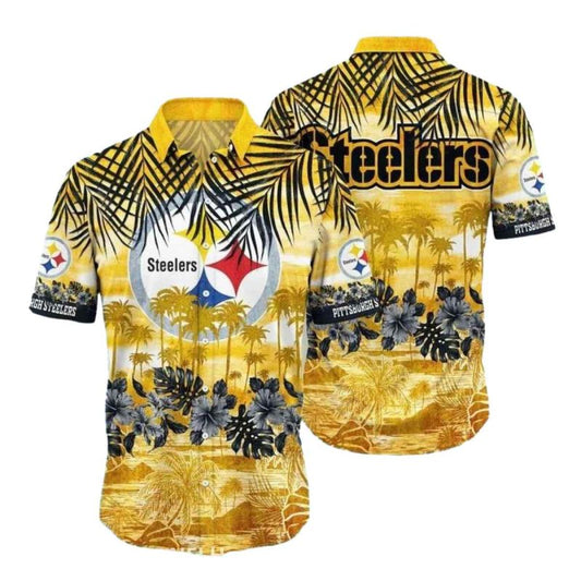 Pittsburgh Steelers Golden Tropical Palm Design Hawaiian Shirt - Moonbestprint