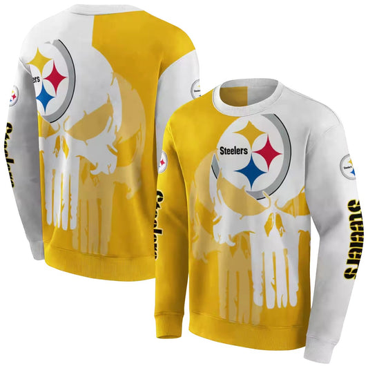 Pittsburgh Steelers Graphic Punisher Gold White AOP Sweatshirt - Moonbestprint