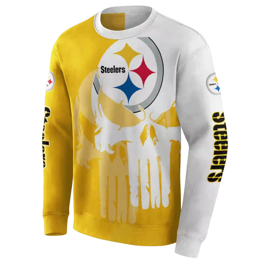 Pittsburgh Steelers Graphic Punisher Gold White AOP Sweatshirt - Moonbestprint