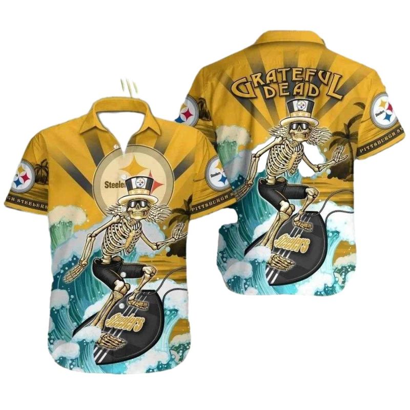 Pittsburgh Steelers Grateful Tunes With A Musical Skeleton Hawaiian Shirt - Moonbestprint